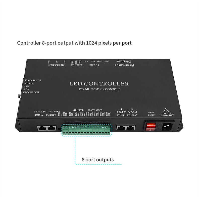 Ws2812B - T8K Music+DMX Console 8Channels Port With