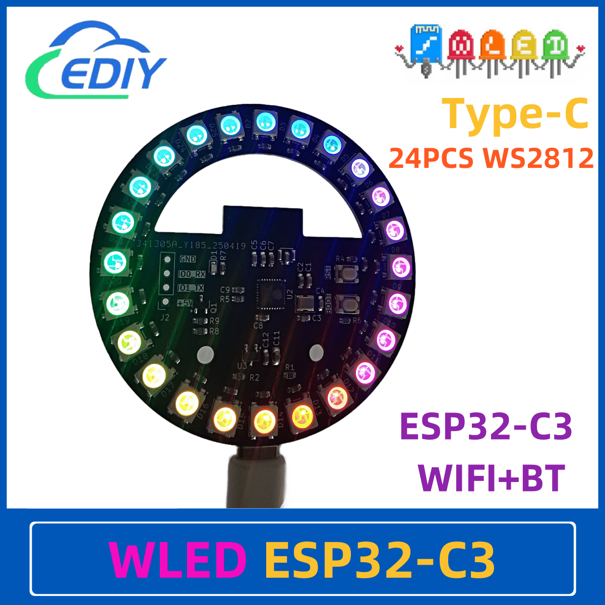 Ws2812B - WLED ESP32-C3 Development Board Circular Colorful