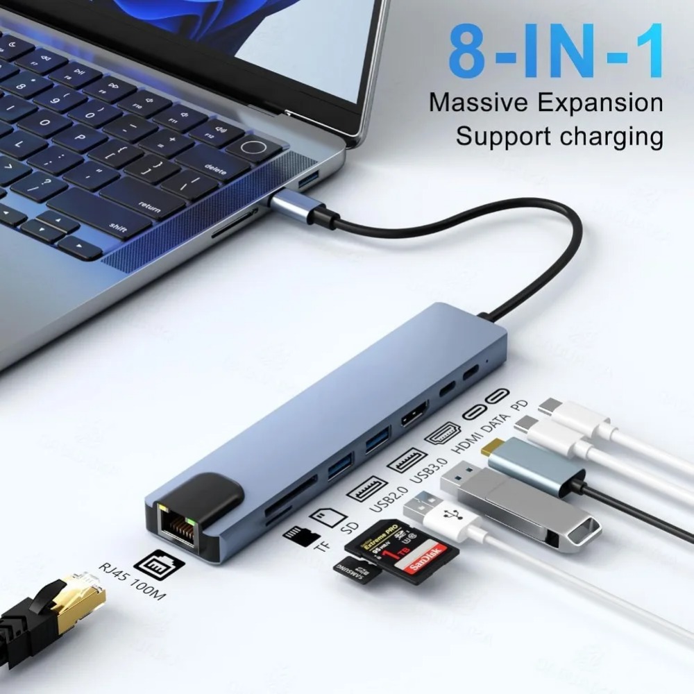 USB C Hub 8/7 in 1 4K HDMI Ada - Sd Card Module ulasan dan harga